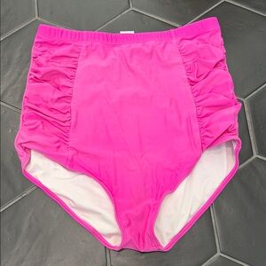 High-Waist Ruched Bikini Bottoms - Hot Pink